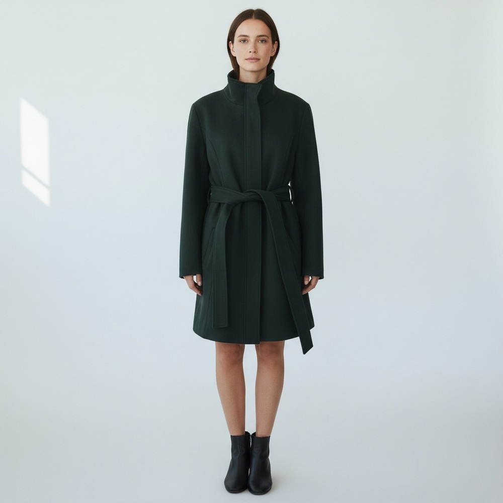 41 Hawthorn Forest Green Belted Trench Coat Zip Front like new